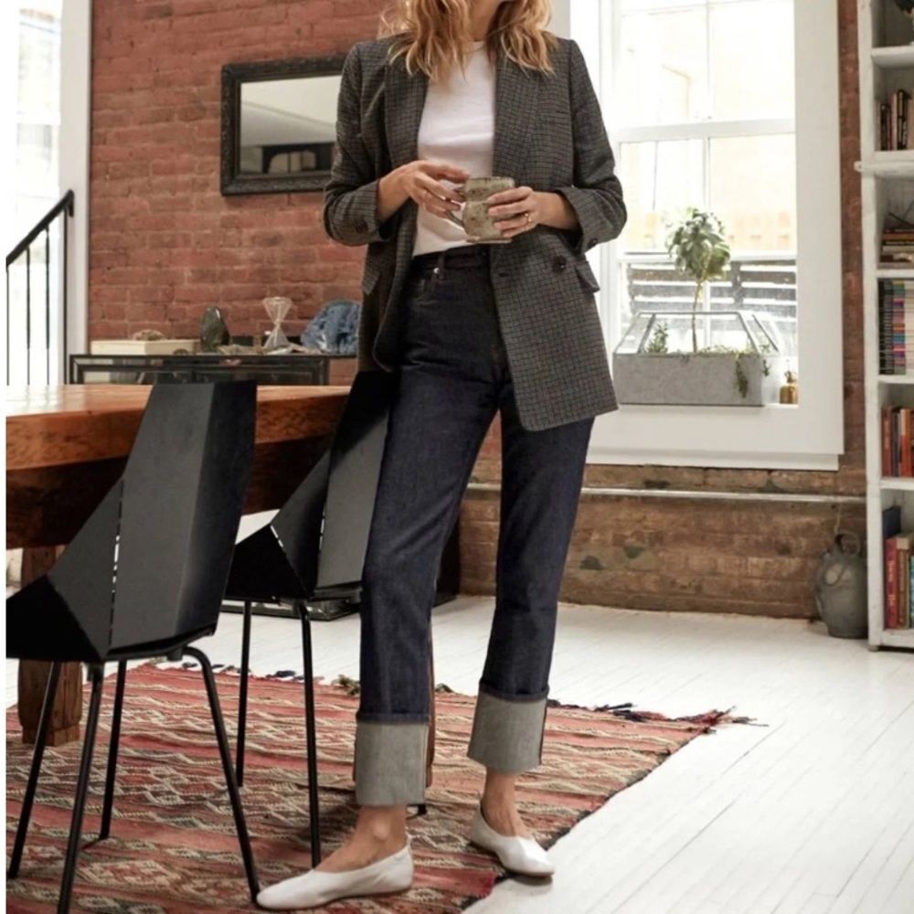 Everlane Super Straight Dark High Rise Cuff Jean